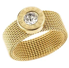 Personality Round Beads Ring Band Small Clear Crystal Zircon Waterproof Stainless Steel Rings Simple Granular Fine Jewelry Pi-Mart