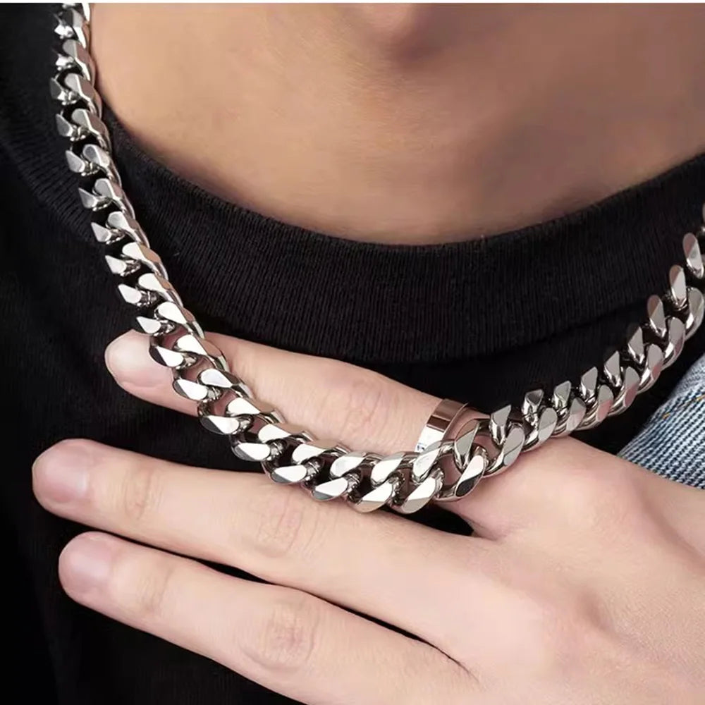 3/5/7mm Stainless Steel Cuban Link Chain Classic Punk Personality Jewelry Simple Fashion Hip-hop Couple Necklace for Men Women Pi-Mart