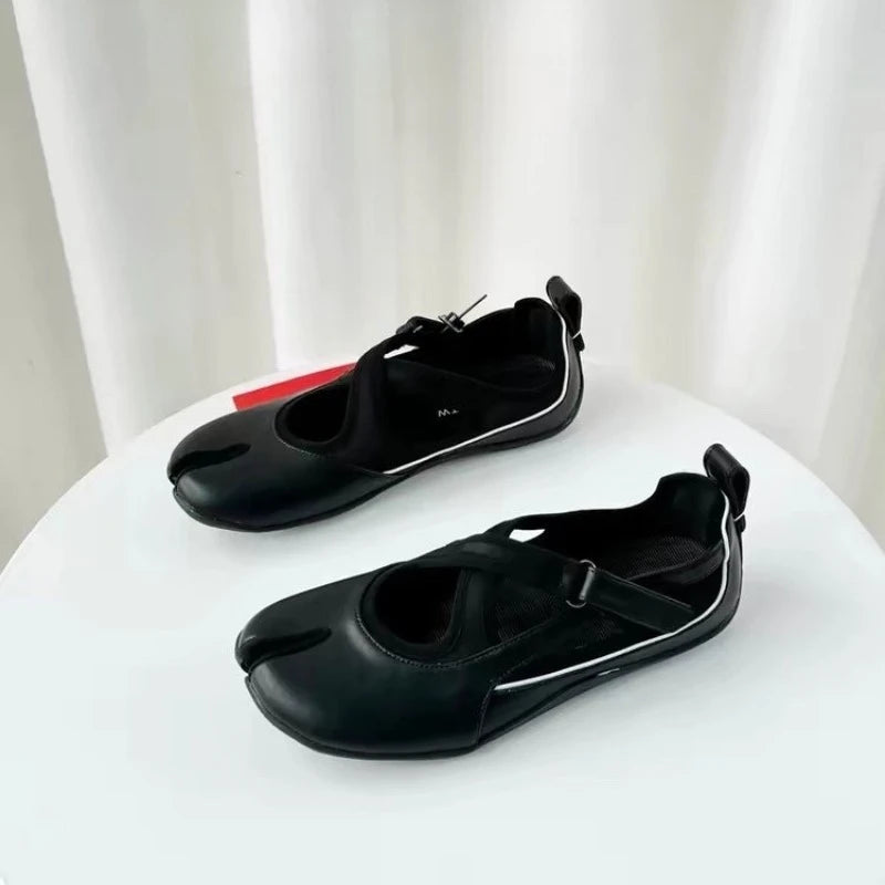 Cross Split Toe Mary Jane Single Shoes Women 2026 New Versatile Flat Ballet Casual Shoes Pi-Mart
