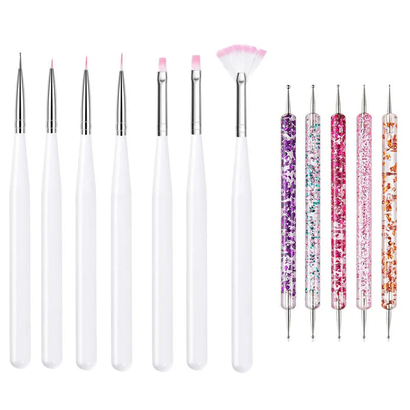 5/20Pcs Nail Art Brush Design Tip Painting Drawing Carving Dotting Pen FlatFan Liner Acrylic Gel UV Polish Manicure Tools Tri Light Beauty