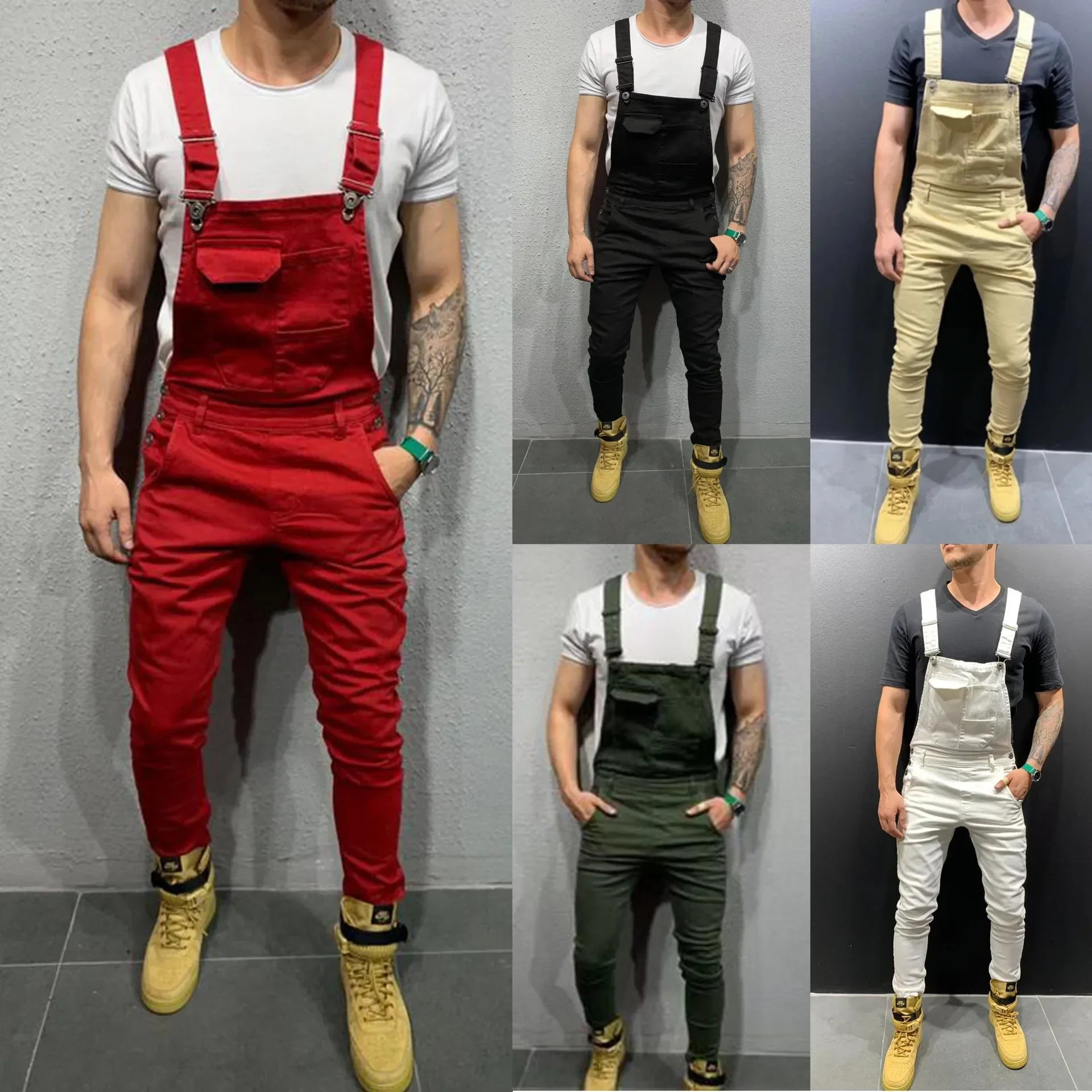 Women Jeans Rompers Washing Ankle Length Overalls Pencil Pants One Piece High Street Pockets Spliced Solid Slight Strech LadyShow.Store