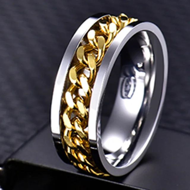Cool Stainless Steel Rotatable Men Ring High Quality Spinner Chain Punk Women Jewelry for Party Gift Pi-Mart
