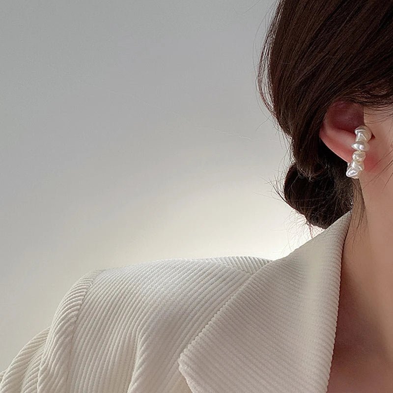 Irregular Pearl Ear Clip Fake Piercing Ear Cuff Artificial Pearls Ear Clips On Earrings Women French Retro Elegant Jewelry Gifts Pi-Mart