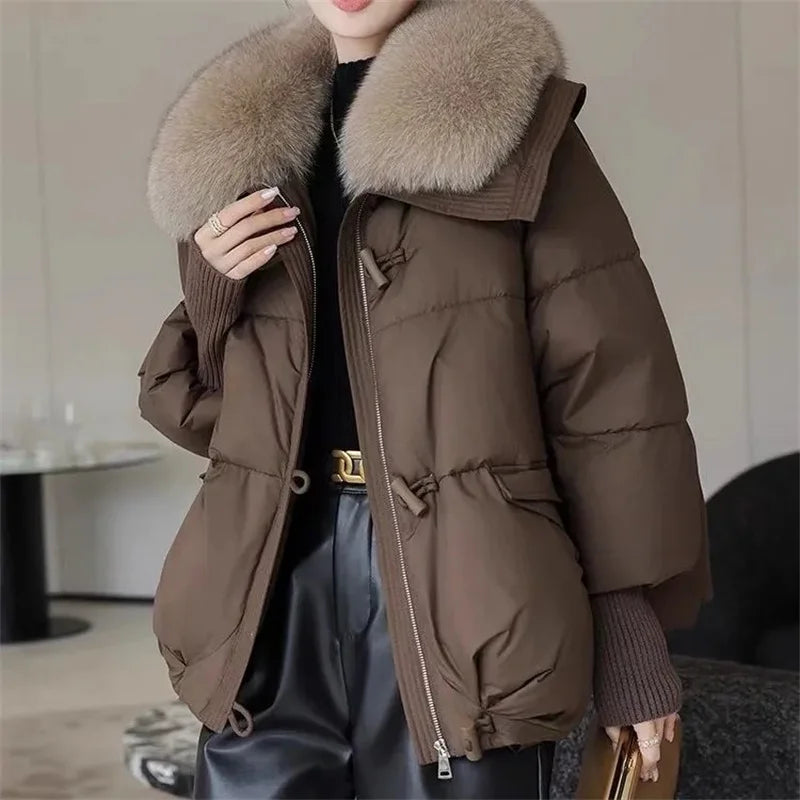 2026 Autumn/Winter New Down Jacket Women's Korean Loose Short Coat Female big fur collar Cotton Jacket Women Snow Parka Coats LadyShow.Store