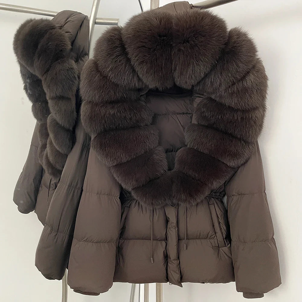 Reality Fur Jacket Real Fur Collar Duck Down Coat Female Winter Hooded Warm Fox Fur Coat Women Natural Raccoon Fur Puffer Jacket LadyShow.Store