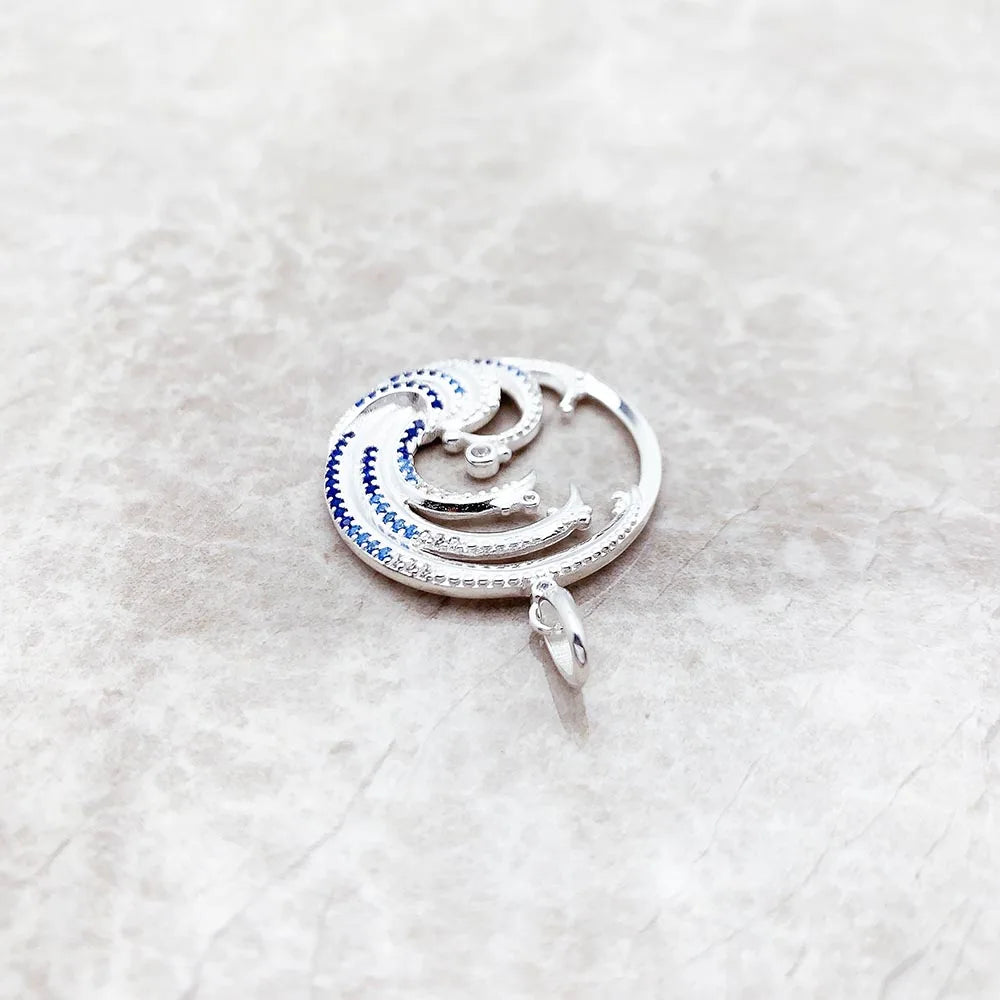 Wave With Blue Stone Pendants New Expressive Jewelry Pure 925 Sterling Silver Accessories Ocean Gift For Women Pi-Mart