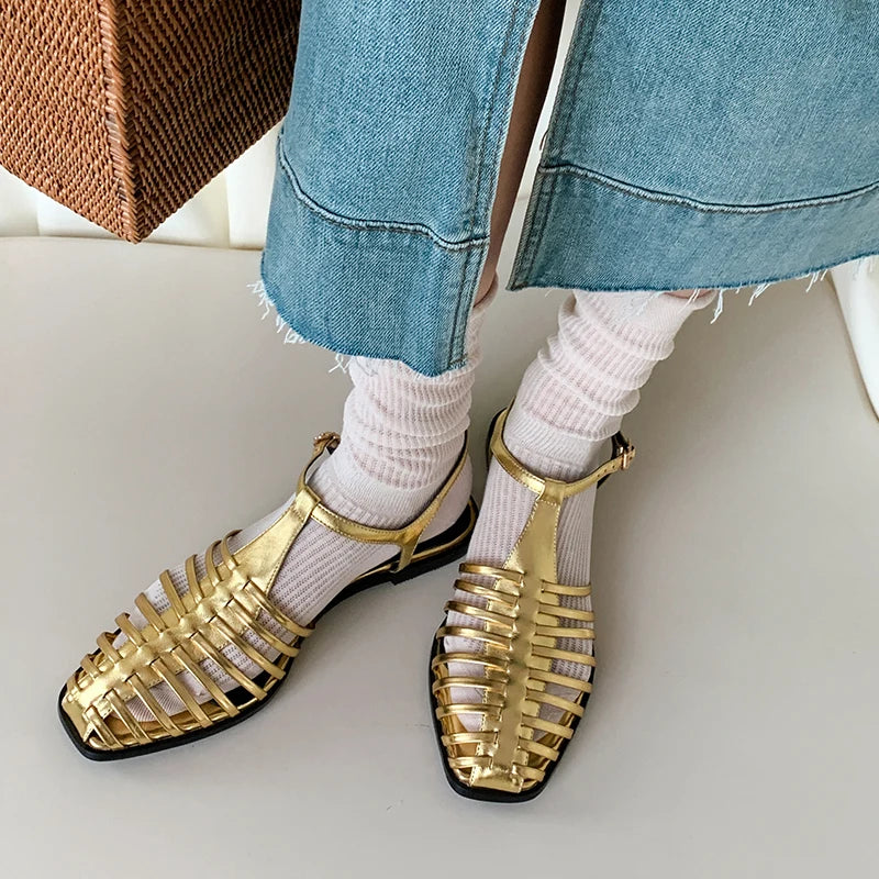 JOZHAMTA Size 34-43 Women Flats Sandals  Fashion Summer Shoes Real Leather Casual Sexy Round Toe Party Daily Dress Sandals Pi-Mart