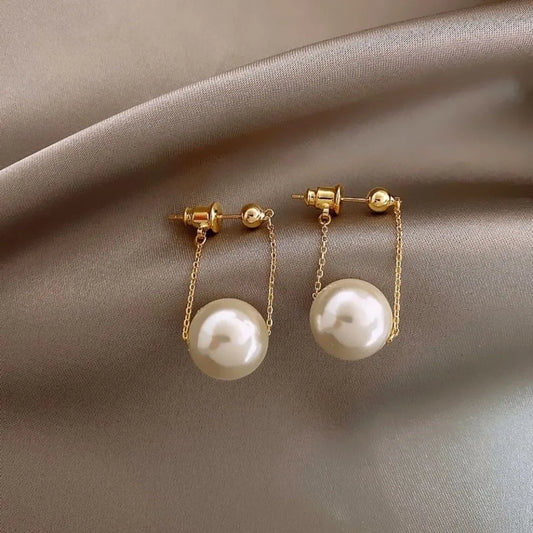 Exquisite Fashion Gold Color Stainless Steel Pearl Drop Dangle Earrings for Women Charm Party Korea Earring Jewelry Colorfast Pi-Mart