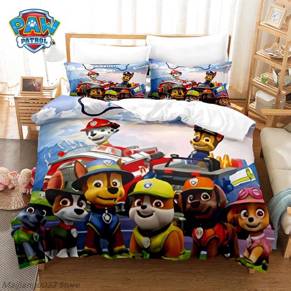 Paw Patrol Cute Puppy Duvet Cover Set, Cartoon Anime Quilt Cover with Pillowcase, Soft Bedding, Bedroom Decor Gift for Kids Pi-Mart
