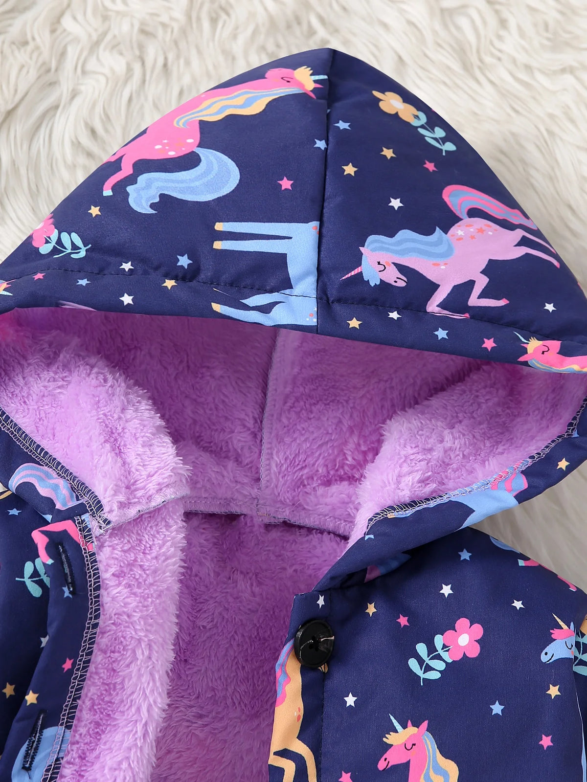 Autumn/Winter Fleece Warm And Cold Proof Girls' Colorful Printed Hooded Jacket For Casual Outings Medium To Long Length Jacket Pi-Mart
