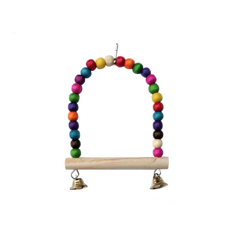Wooden Bird Toys Small Parrot Chewing Training Toys Cotton Rope Swing Hanging Ring Bell Bird Cage Climbing Ladders Pet Supplies Pi-Mart