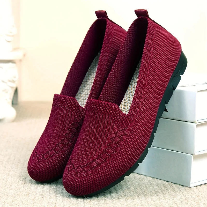 Women's Solid Color Knit Loafers Lightweight Anti Slip Flat Shoes for Casual Wear LadyShow.Store