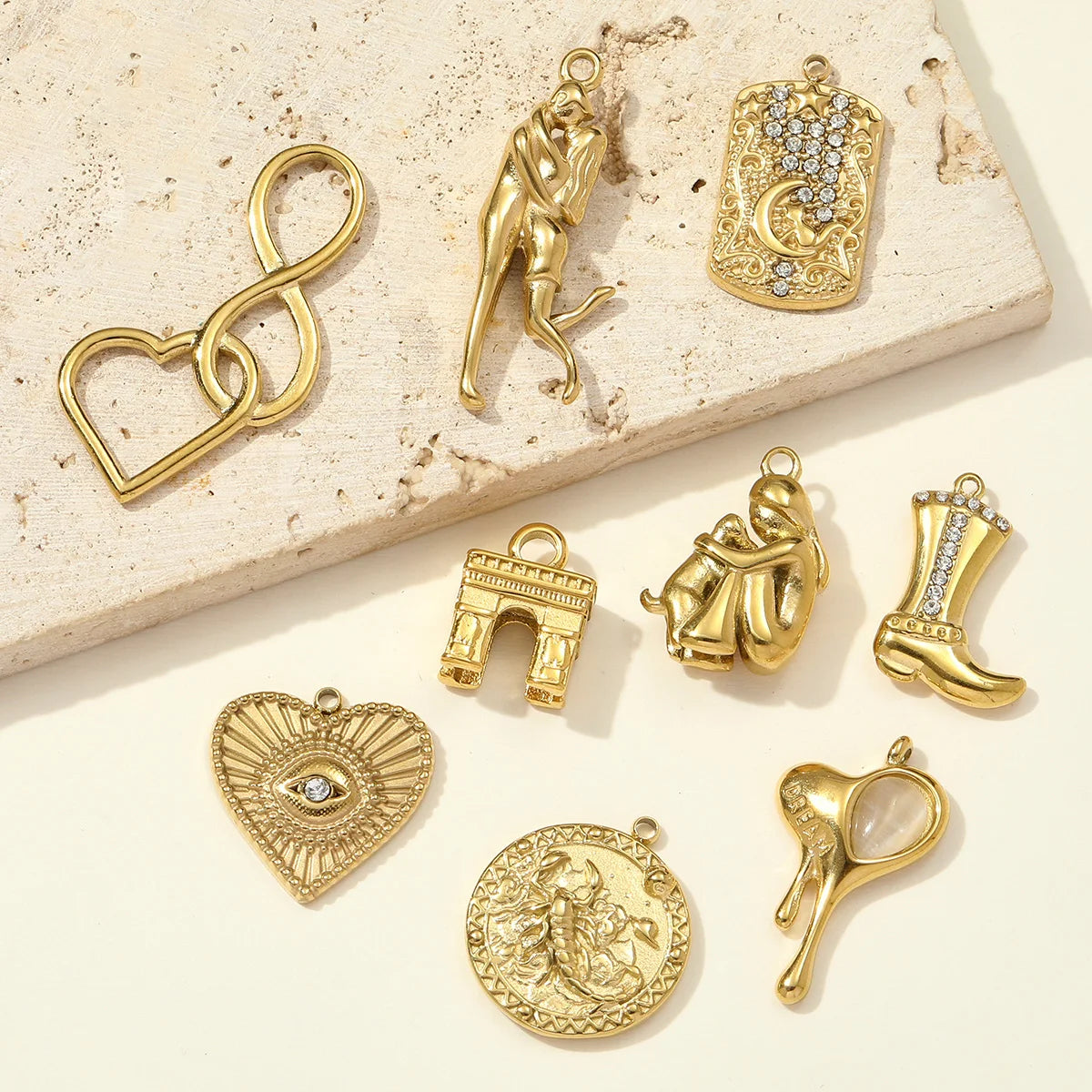 3pcs/Lot Stainless Steel 3D The Triumphal Arch Lovers Pendants Boot Heart Eye DIY Charms Women French Love Dog Dream Jewelry Pi-Mart