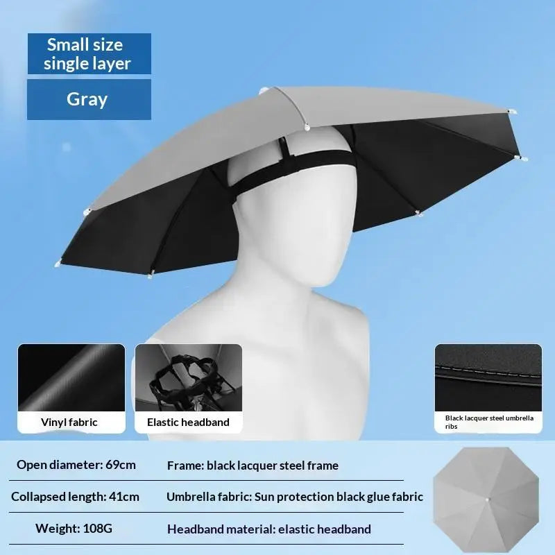 Foldable Head Umbrella Hat Windproof Fishing Head Wearing Sunshade Rain Gear Outdoor Portable Umbrella Camping Beach Head Hats Pi-Mart