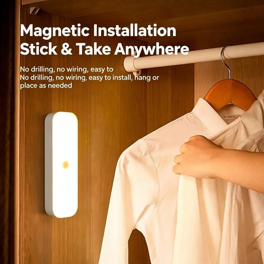 LED Motion Sensor Night Light USB Rechargeable Magnetic Under Cabinet Lighting Wireless Closet Lamp For Kitchen Wardrobe Pi-Mart