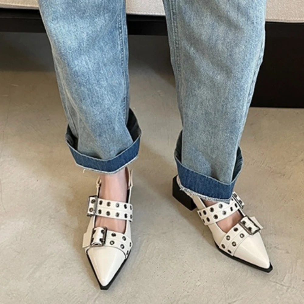 New Women Sandals Shoes Pointed Toe 2025 Spring Fashion Shallow Footwear Slingbacks Ladies Sandals Flats Shoes Big size Pi-Mart