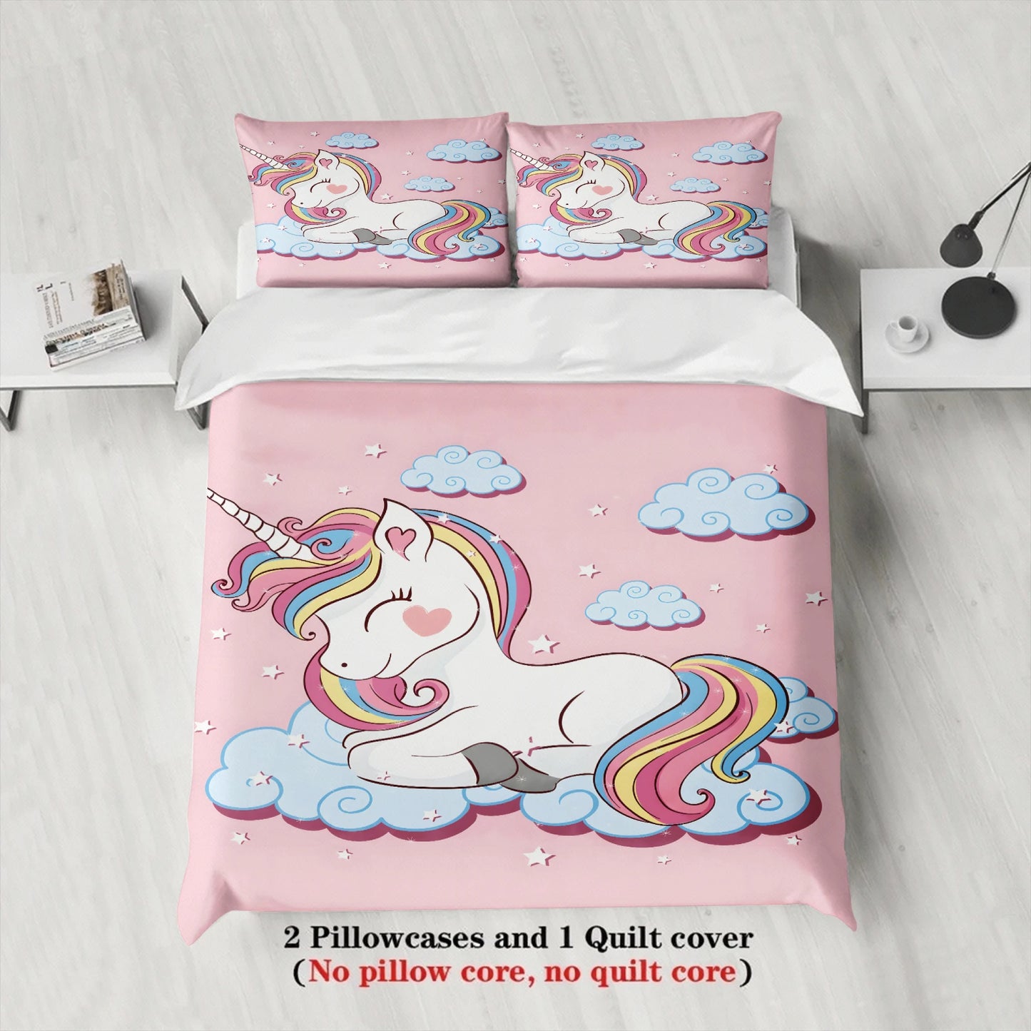 Cute Rainbow Unicorn Duvet Cover Set Pink Cloud Star Bedding For Kids Girls Bedroom Twin Queen King Size With 2 Pillowcases Pi-Mart