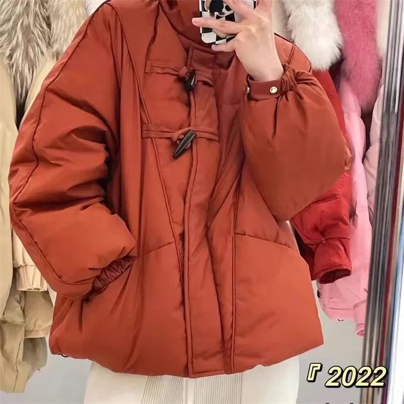 Women's Jacket New Korean Version Stand Collar Short Cotton-padded Jacket Thickening Warm Parkas Winter Vintage Coat Pi-Mart