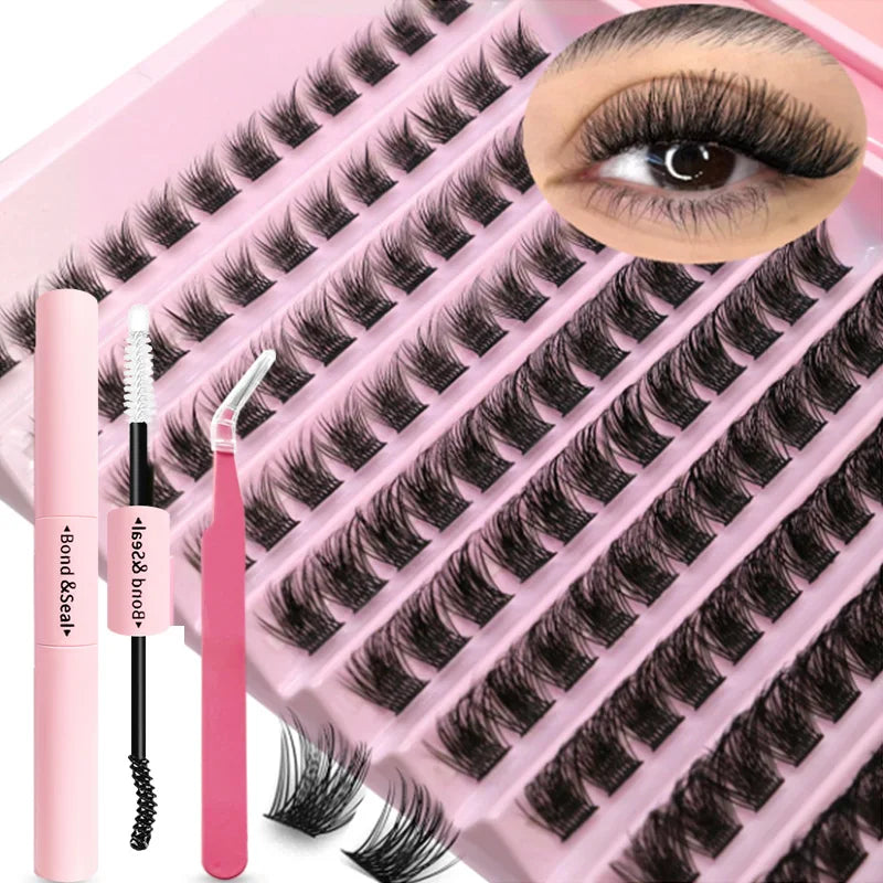 DIY Eyelash Extension Kit Individual Lashes Cluster Mix Lash Clusters with Lash Bond and Seal and Lash Accessories LadyShow.Store