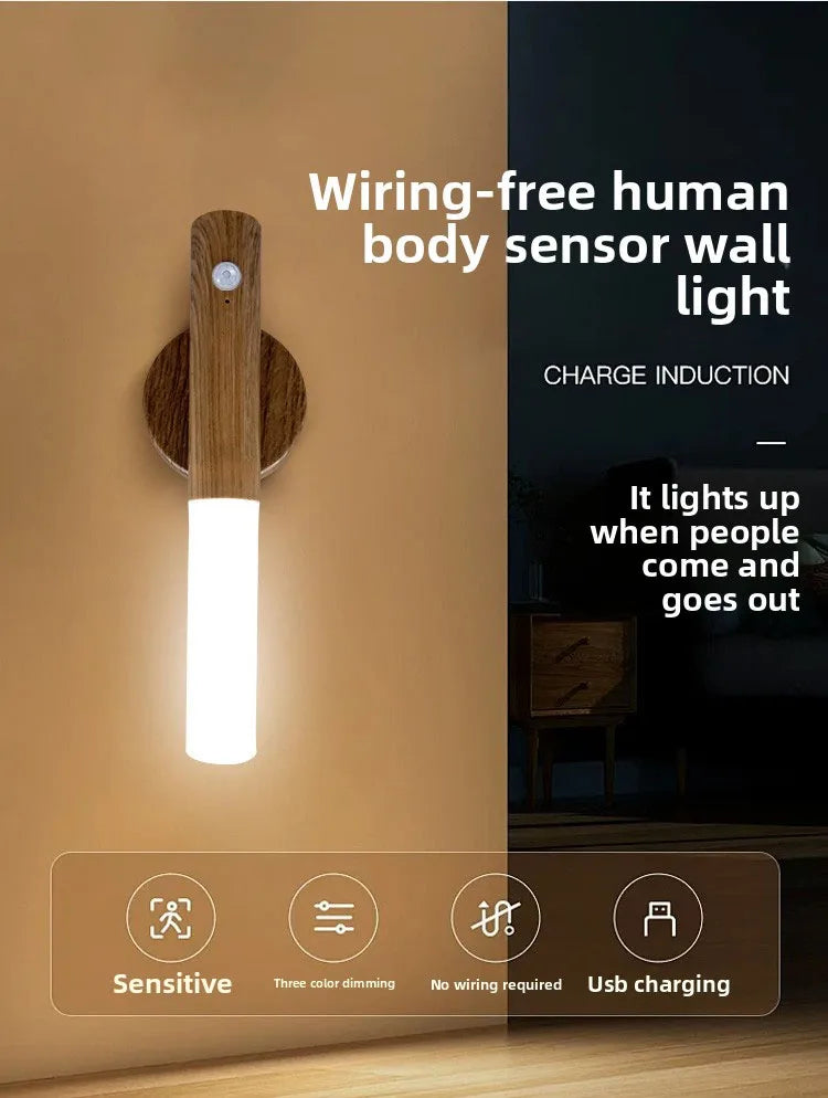 LED Rechargeable Magnetic Wall Lamp Smart Motion Sensor Night Light Portable for Hallway Bedroom Stairs Bathroom Cabinets Decor Pi-Mart
