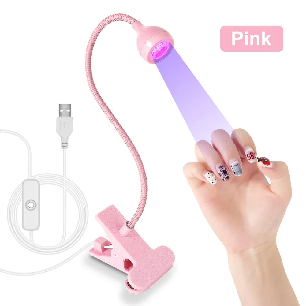 Nail LED UV Lamp for Drying Gel Nails Polish Clip-On Flexible Desk Mini Portable USB Nail Lamp UV Light Dryer for Manicure Salon Tri Light Beauty