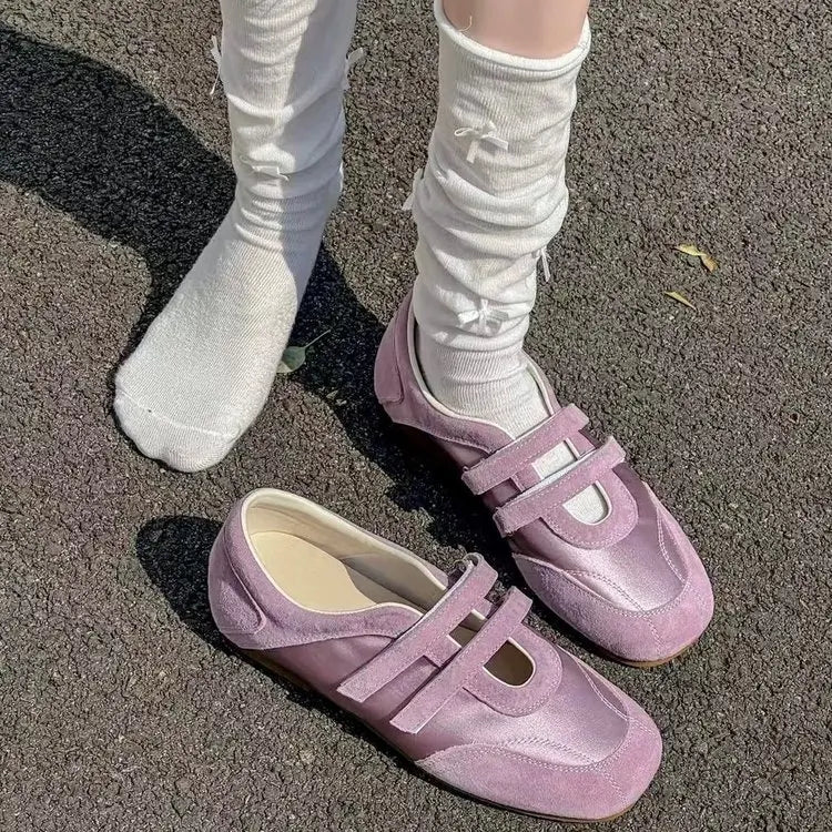 2026 Spring Autumn Women's Mary Janes | French Style Canvas Slip-on Flats | Wide Toe Box Velcro Soft Sole Casual Shoes Pi-Mart
