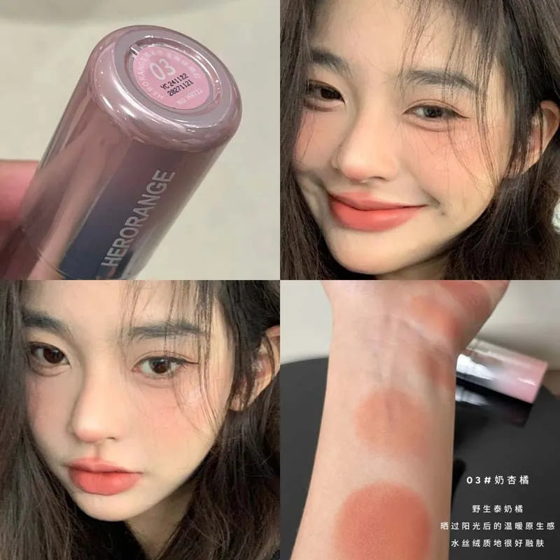 Peach Pink Plush Brush Liquid Blush Cheek Cream Smooth Long Lasting Velvet Matte Nude Apricot Orange Blusher Easy To Wear Tri Light Beauty