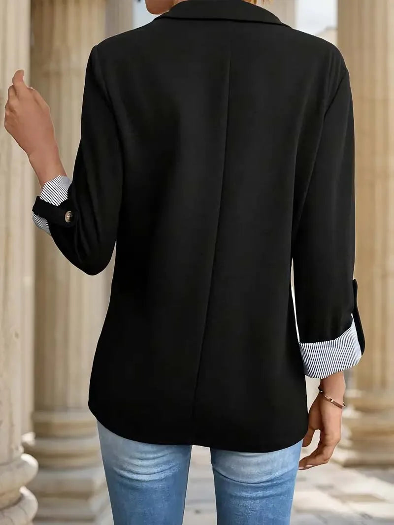 New women's casual and fashionable jacket with rolled sleeves and slim fit button up suit LadyShow.Store