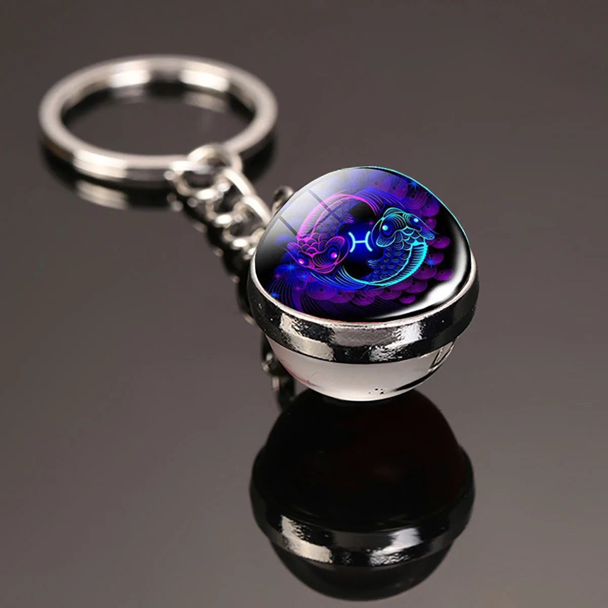 12 Constellation Key Chain Luminous Double Sided Glass Ball Pendant 12 Zodiac Key Chain Fashion Birthday Gift for Men and Women Pi-Mart
