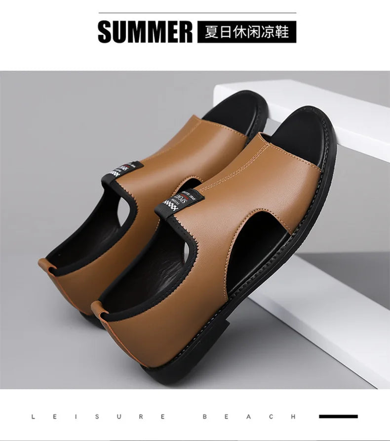 Brand Man Sandals Designer Fashion Leather Casual for Men Summer Comfortable Beach Slippers Outdoor Non-slip Men Sandalias 2026 Pi-Mart