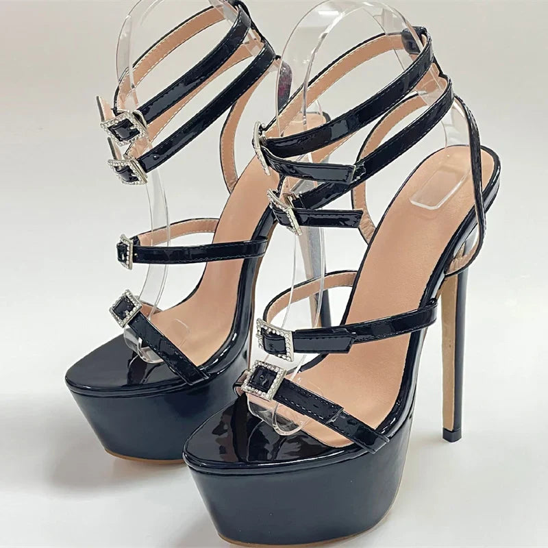 Liyke Runway Style Sexy High Heels Platform Sandals For Women Fashion Open Toe Crystal Buckle Stiletto Wedding Stripper Shoes LadyShow.Store