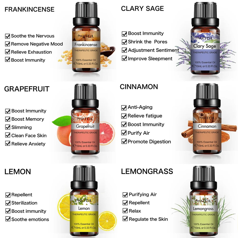 PHATOIL 10ml Ginger Essential Oil for Perfume Candles Making Spa Massage Humidifier Rose Jasmine Pine Needles Tangerine Thyme Pi-Mart