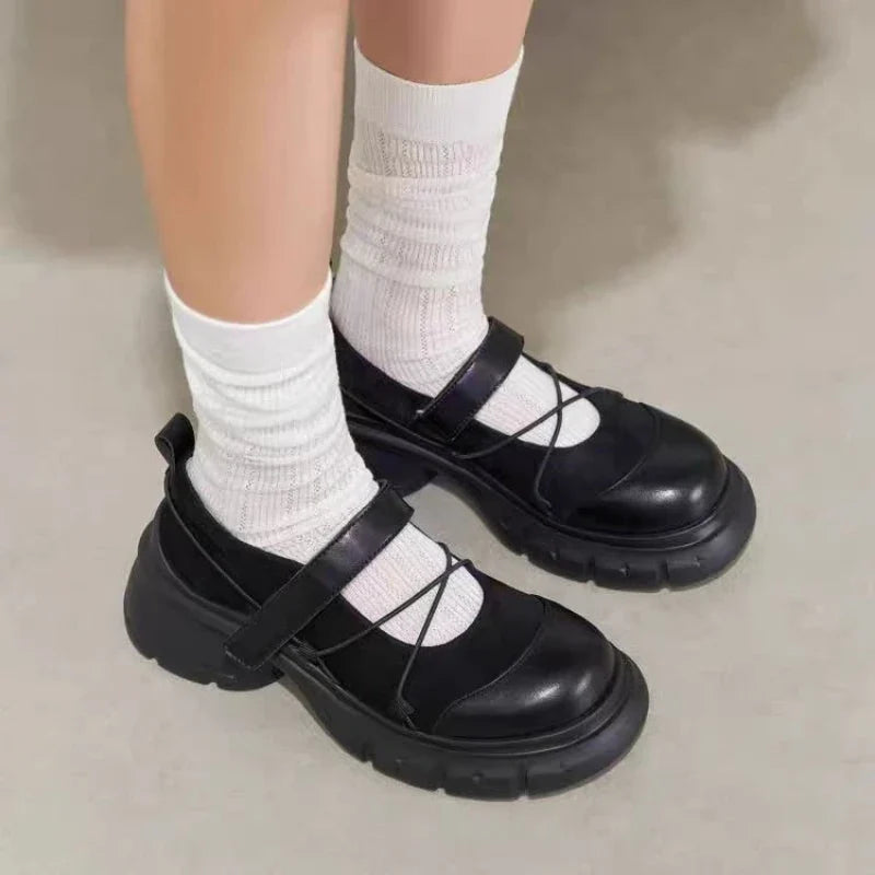 Women's Platform Mary Jane Loafers, Crisscross Strap Chunky Heel Casual Shoes, Sweet & Cool Style for Spring Daily Date & Party LadyShow.Store