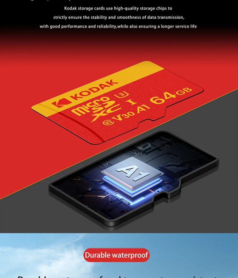 KODAK 128GB Micro SD Card U3 V30 256GB 64GB 32GB 4K High Speed TF Card for Phone Camera Drone Original TYPE-C Reader Pi-Mart