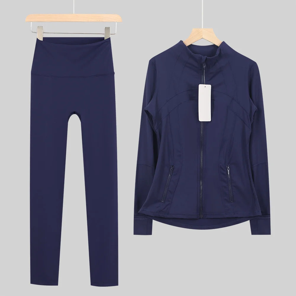 2026 New Yoga Sport Jacket Set Women's Yoga Clothes Running Fitness Jacket Active Wear Clothing Nine-point Pants Pi-Mart