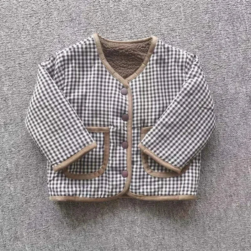 HoneyCherry Autumn and Winter New Warm Jacket Children Two Sides Wear Plaid Plush Jacket Kids Jackets Pi-Mart