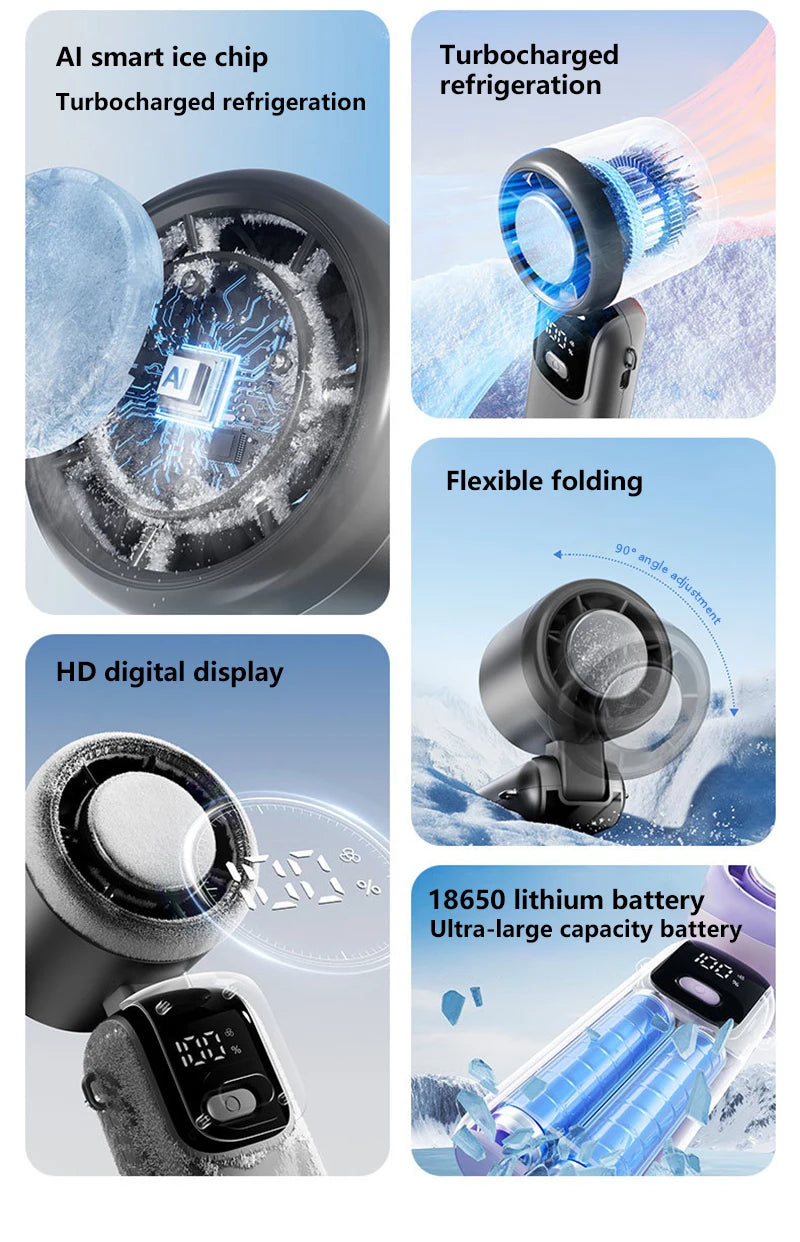 Lenovo Foldable/Hangable USB Desk Fan Ice Cooling Handheld Fan 100 Speeds Turbo Portable for Outdoor Fast Chill Ice Compress New Pi-Mart