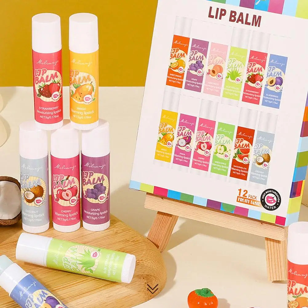 12pcs Moisturizing Lipstick Set, Hydrating Lip Care Suitable For All Skin Types, Fruit Lipstick Lip Balm Set Pi-Mart