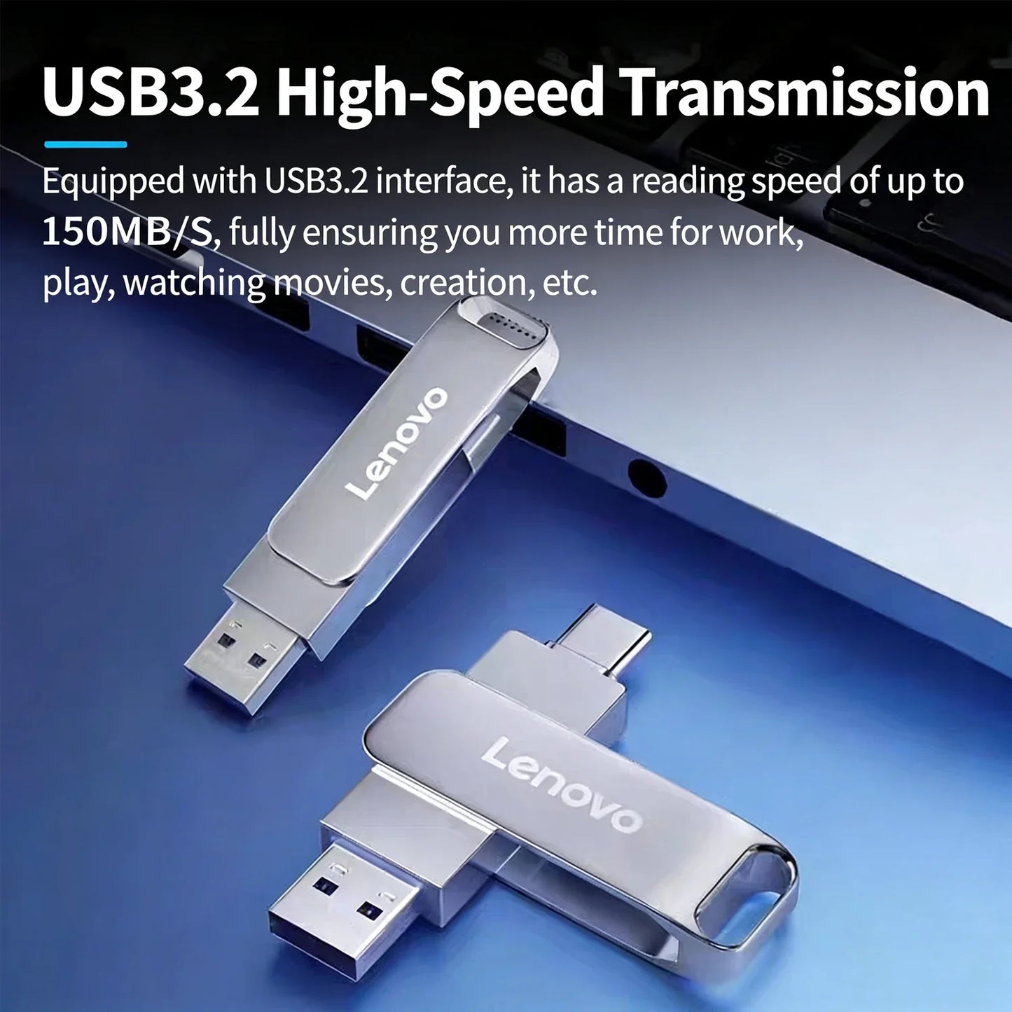 Lenovo OTG Pen Drive 256GB High Speed USB 3.2 Flash Drives Metal Type-C Pendrive 512GB Waterproof Stick For Phone Computer LadyShow.Store