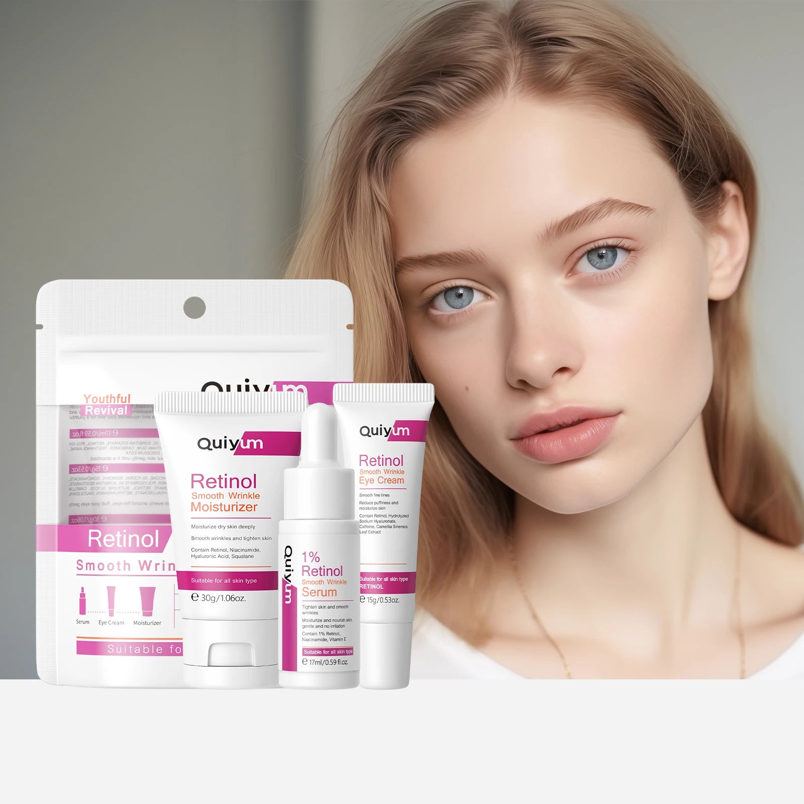 QUIYUM Retinol Smooth Wrinkle Skincare Set · For All Skin Types · Smooth Wrinkles & Fine Lines Improve Skin Elasticity & Radianc Pi-Mart