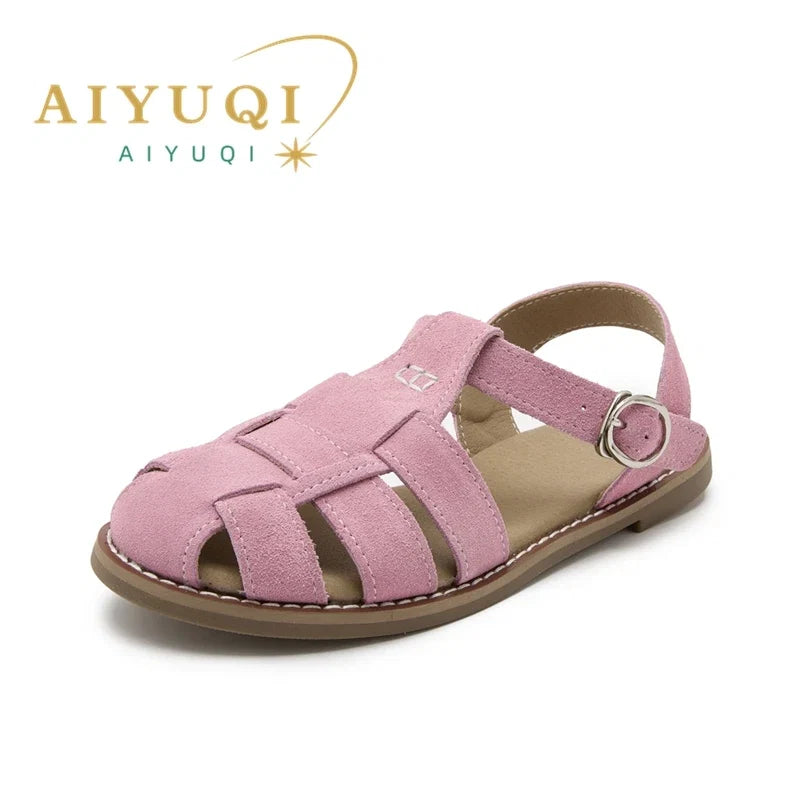 AIYUQI Flat-soled Retro Genuine Leather Hollow Baotou Sandals Women's 2026 New Hollow Pig Cage Women's Sandals LadyShow.Store