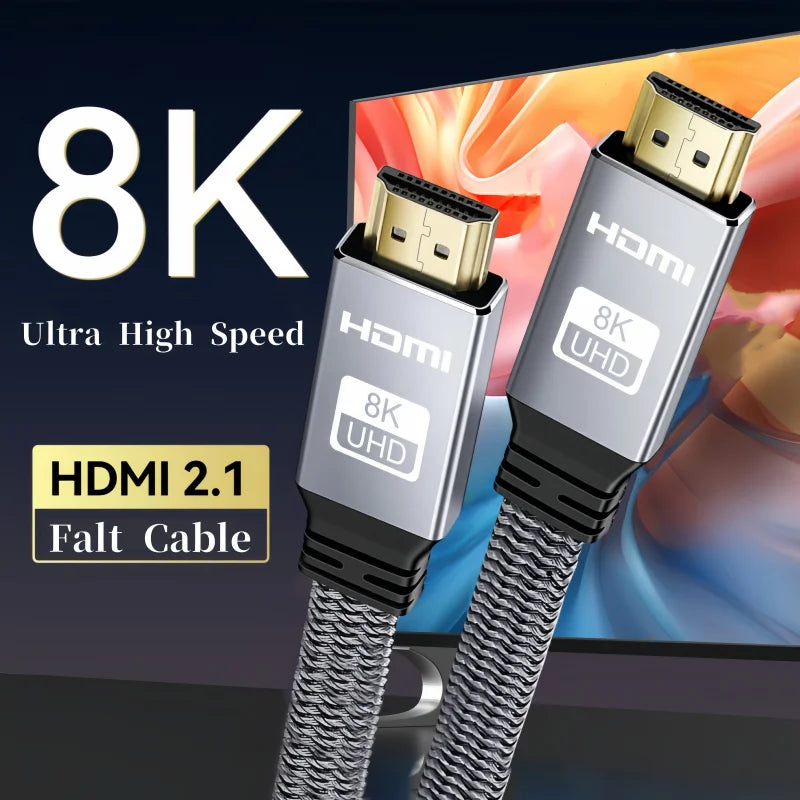 8K HDMI Flat Cable 48Gbps High Speed 8K60 4K120 144Hz Braided HDMI 2.1 Cord 3D eARC HDCP 2.2&2.3 Compatible with Roku TV/PS5 Pi-Mart