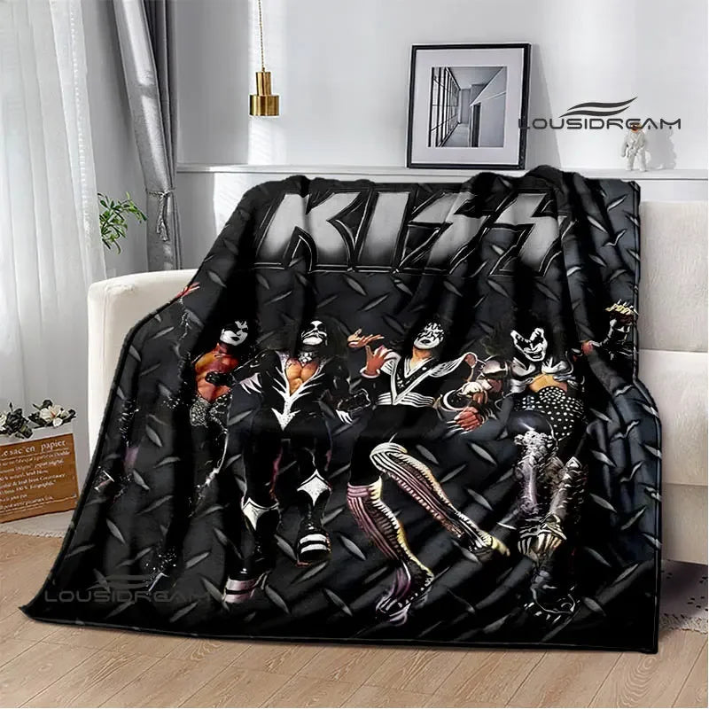 Kiss Band Printed Blanket picnic blanket Warm Blanket Flannel Home Travel Blanket throw blanket bed linings Birthday Gift Pi-Mart