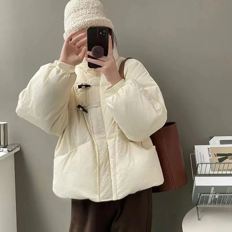 Women's Jacket New Korean Version Stand Collar Short Cotton-padded Jacket Thickening Warm Parkas Winter Vintage Coat Pi-Mart