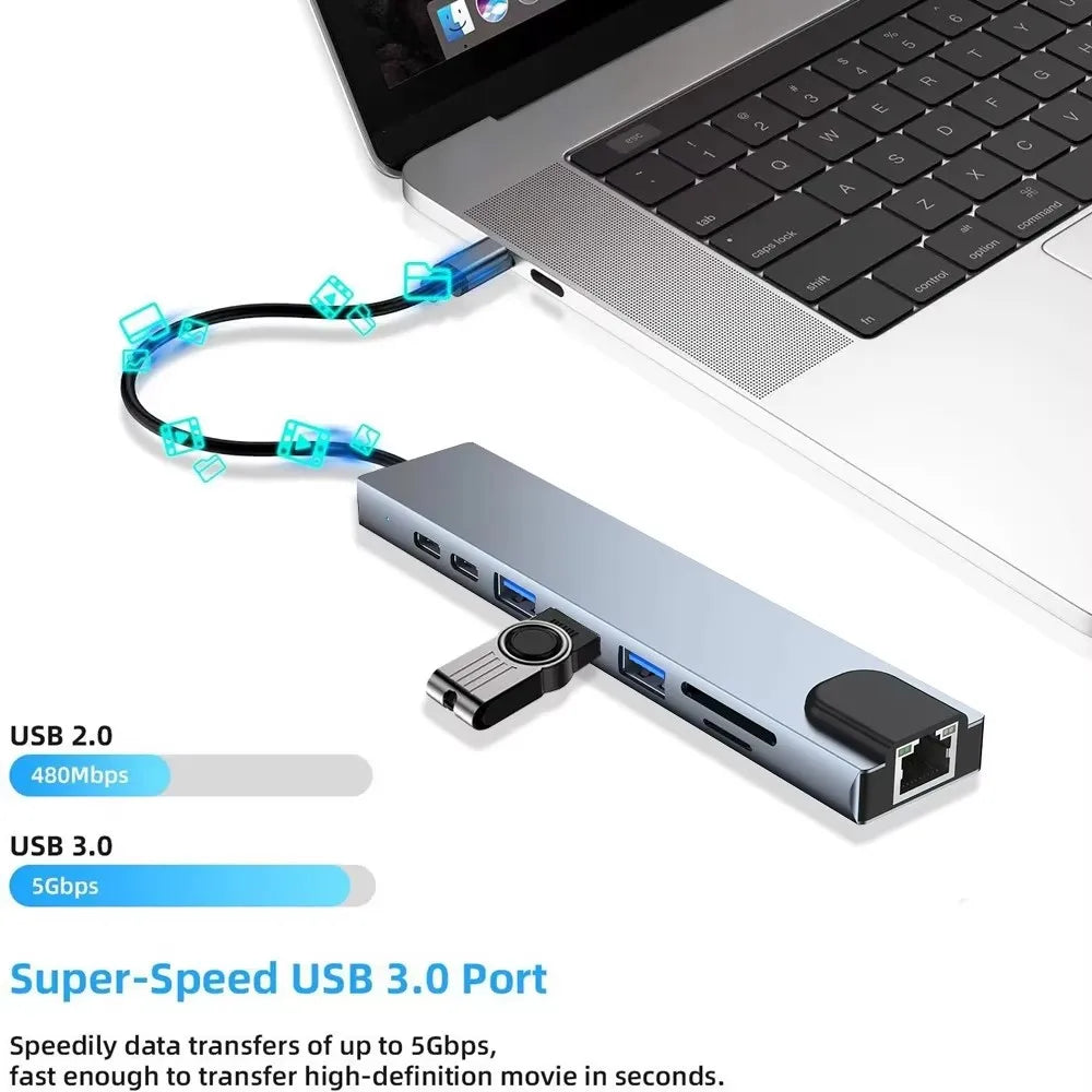 USB 3.0 Type C HUB USB C Docking Station to HDMI 4K 30HZ Type C to RJ45 100Mbps Ethernet Adapter VGA Extender Headphone PD 100W Pi-Mart
