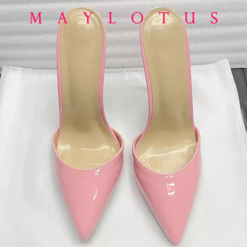 Pointed Toe 8/10/12 cm High Heel Mule for Women with a Distinctive Style, Wearing Ultra High Heel Half Slippers Externally LadyShow.Store