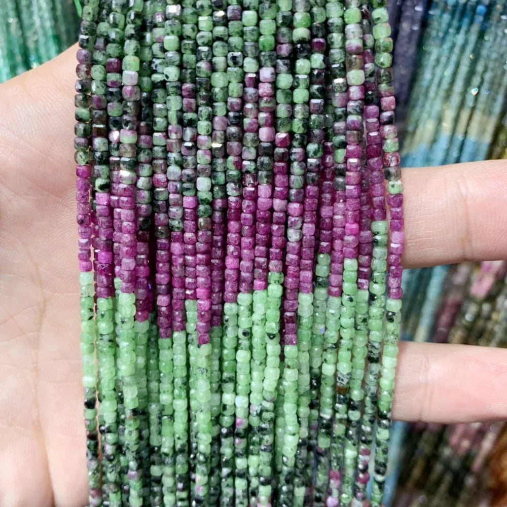 2x2mmNatural Colored Tourmaline Blue Tourmaline Faceted Cube Beads Square Stone Beads for JewelryDIY Making  Gemstone Loose Bea Pi-Mart