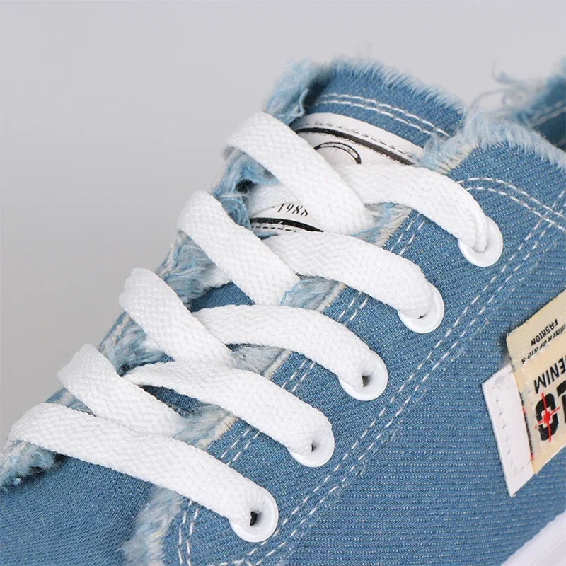 2024 Spring Summer Women Canvas Sneaker Low Top Denim Sneakers Ladies Lace-Up Flat Canvas Board Shoes Female Sapatos Femininos Pi-Mart