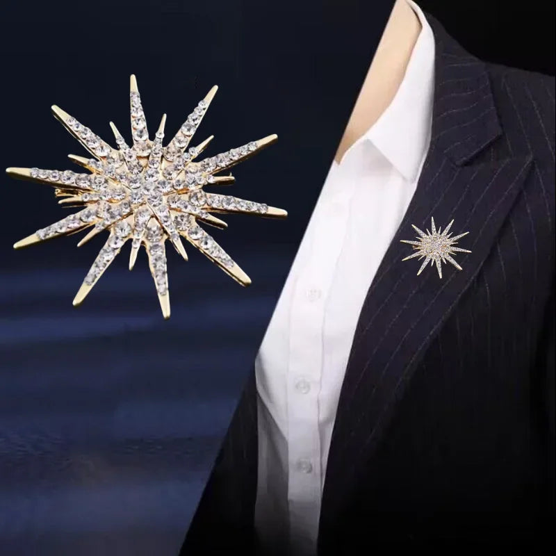 Rhinestone Hexagram Brooches for Women Men Fashion Starburst Metal Lapel Pin Clothes Accessories Office Leisure Jewelry Gift Pi-Mart