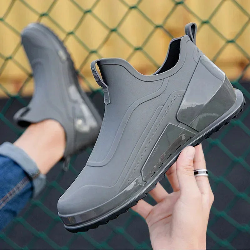 Men's Rain Boots Ankle Waterproof Shoes Men Casual Fishing Work Shoes Slip on Non-slip Rain Shoes Womens Kitchen Rubber Shoes Pi-Mart